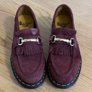 Dr. Martens Burgundy Suede Fringe Snaffle Loafers